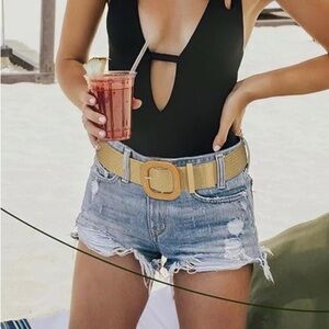 NEW Beige and Cream Woven Belt Set